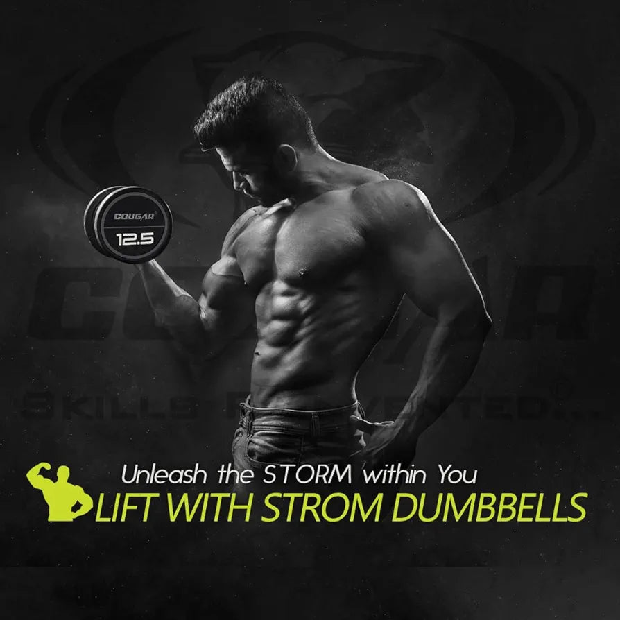 COUGAR STROM 2.5 kg x 2 Round Rubber Dumbbells – Fixed Weight Eco Model with Steel Rod for Home Gym & Strength Workouts
