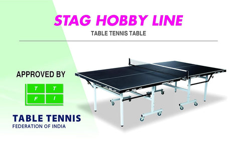 STAG GLOBAL Hobby Line 19mm Full-Size Table Tennis Table with 2 TT Rackets, 6 Balls, 1 Table Cover & Clamp Net