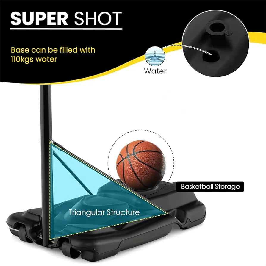 COUGAR Super Shot Basketball Portable Stand and Board with Adjustable Height Pole Outdoor Courtyard Backyard Game with Wheels