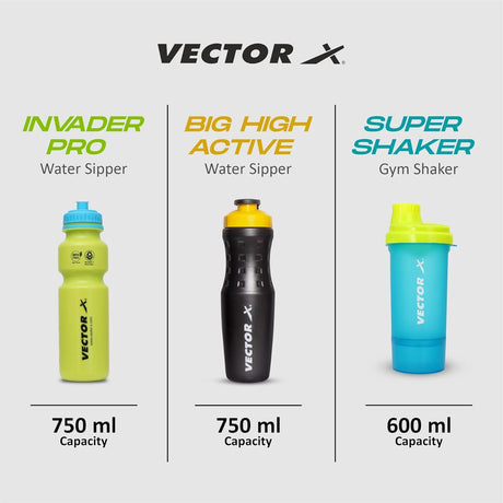 VECTOR X Active Bottle & Super Shaker & Invador Green (Pack of 3)