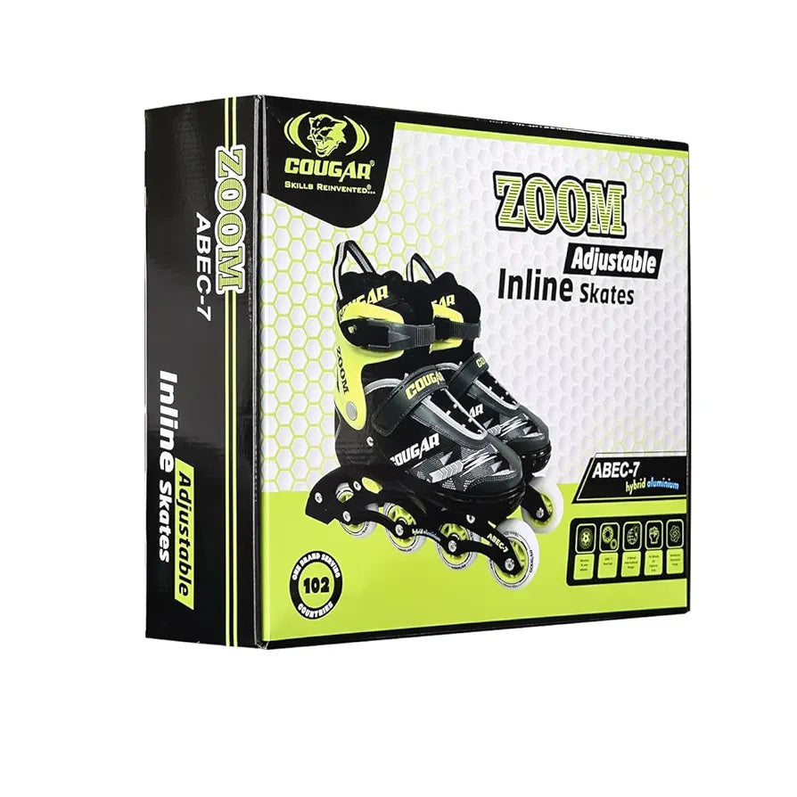 COUGAR Zoom ABEC-7 Inline Skates | Adjustable Sizes XL  | 4 PU Wheels , Aluminium Frame, Cuff Buckle, Lace Crossover | Superior Grip Skates for Men, Women & Teens 