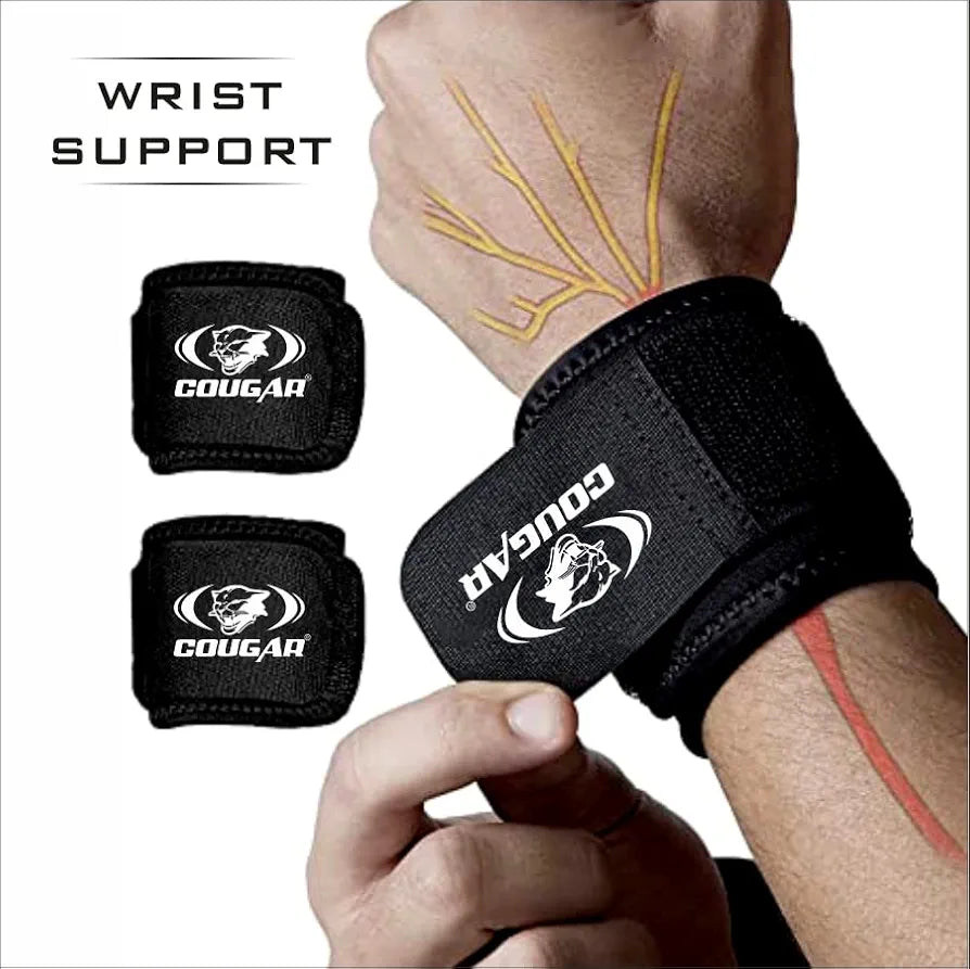 COUGAR Wrist Support for Gym  ||Adjustable Velcro Closure for Custom fit ||Dumbbell Support, Men/Women Black Free Size