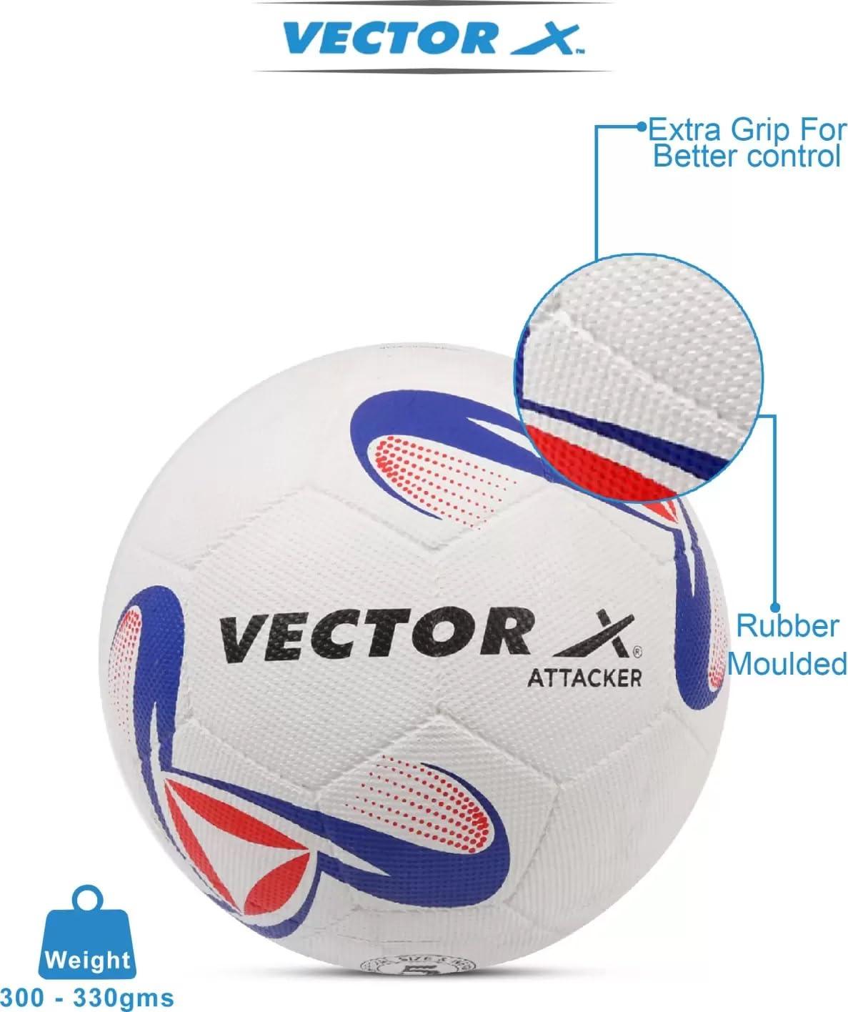 Vector X Synthetic Rubber Moulded Attacker Footballl With Pump (Size-5) (White-Blu-Red)