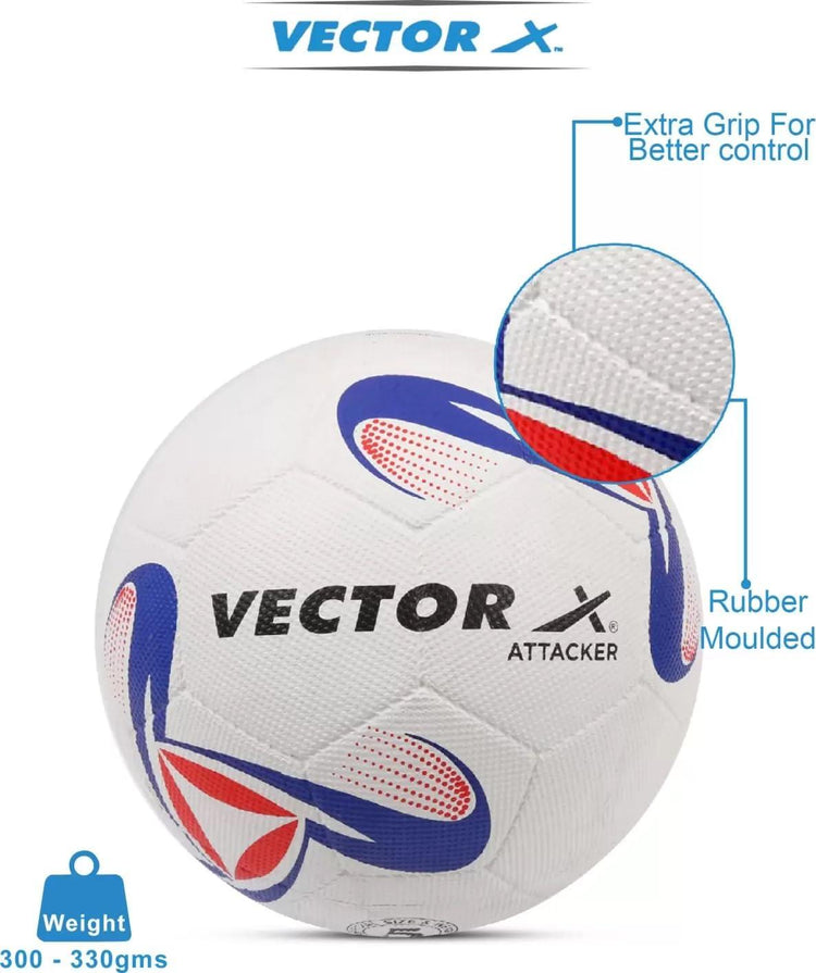 Vector X Synthetic Rubber Moulded Attacker Footballl With Pump (Size-5) (White-Blu-Red)