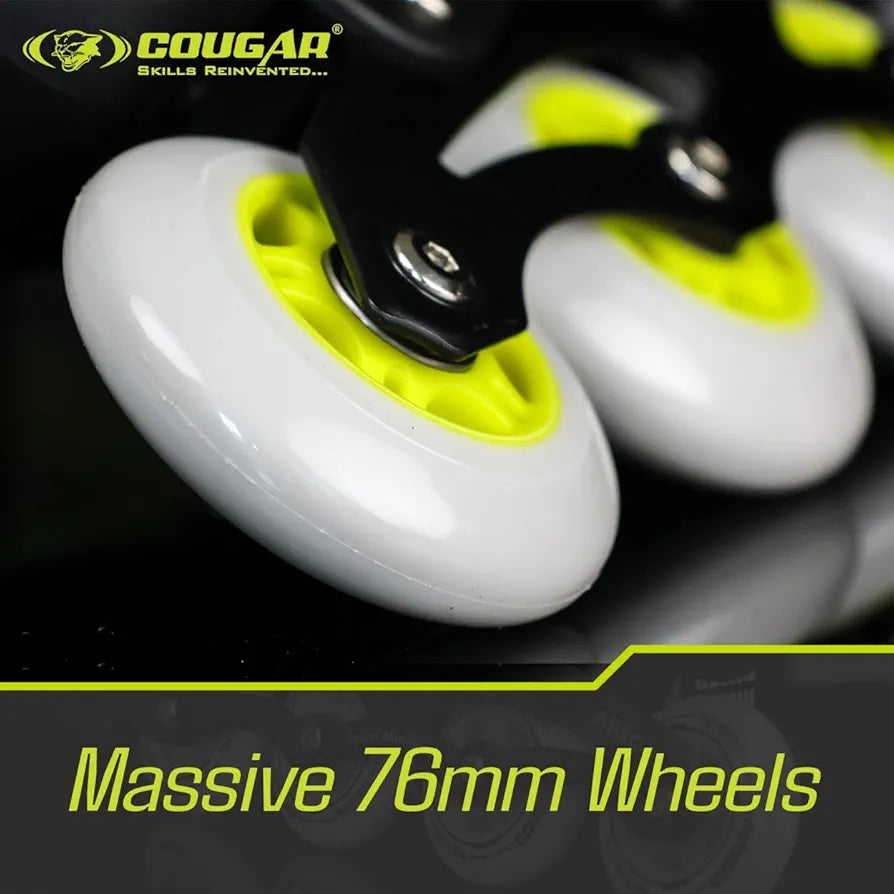 COUGAR Zoom ABEC-7 Inline Skates | Adjustable Sizes XL  | 4 PU Wheels , Aluminium Frame, Cuff Buckle, Lace Crossover | Superior Grip Skates for Men, Women & Teens 