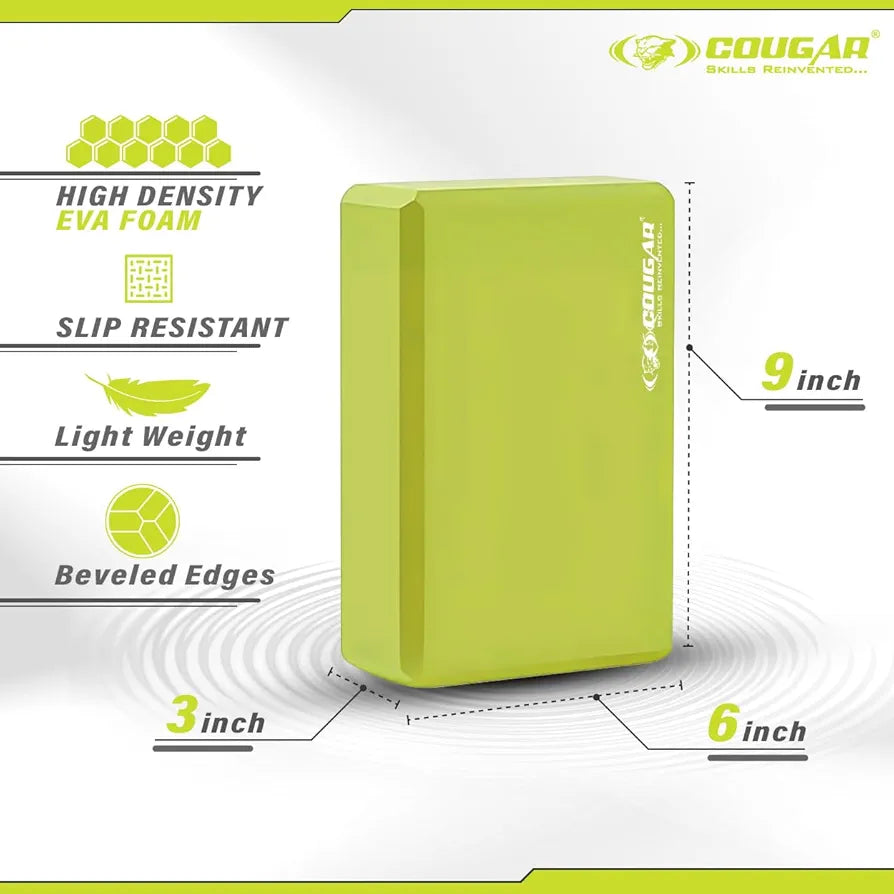 COUGAR Yoga Block | Yoga Brick Set of 1, High Density Premium EVA Foam Material, Odour Resistant, Soft Surface for balance, support & performance