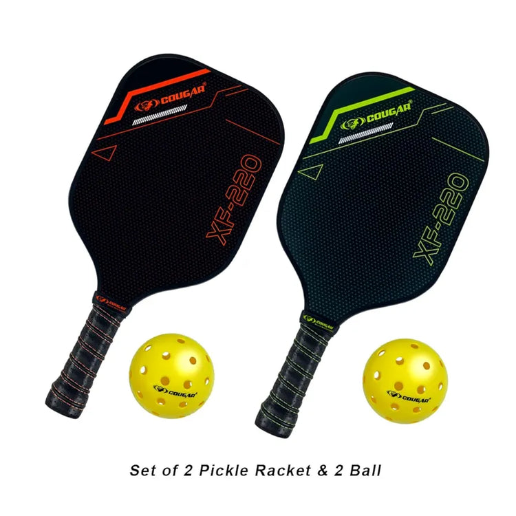 COUGAR Pickleball Paddle top grade Glass Fiber Surface Polypropylene Honeycomb Core, 15 mm Thickness, Premium Grip, 225g, 2 Pickle Ball & 2 Paddle, Cover Bag Outdoor Game Kit for Kids & Adults