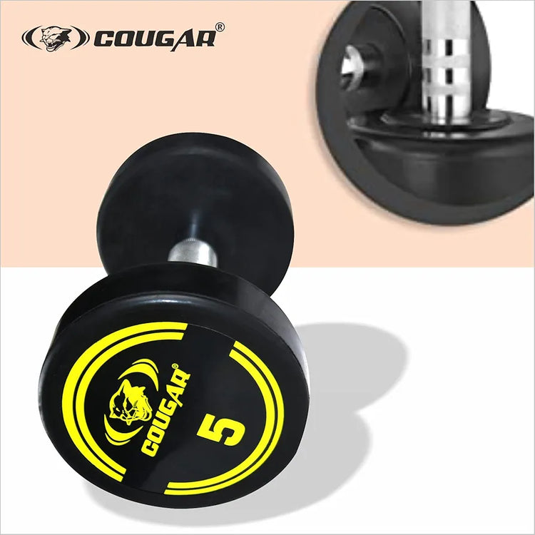 COUGAR Solid Rubber Coated Bouncer Fixed Weight Dumbbell Ideal for Beginners and Advanced Users for Fitness and Strength Training 7.5Kg x 2 Black