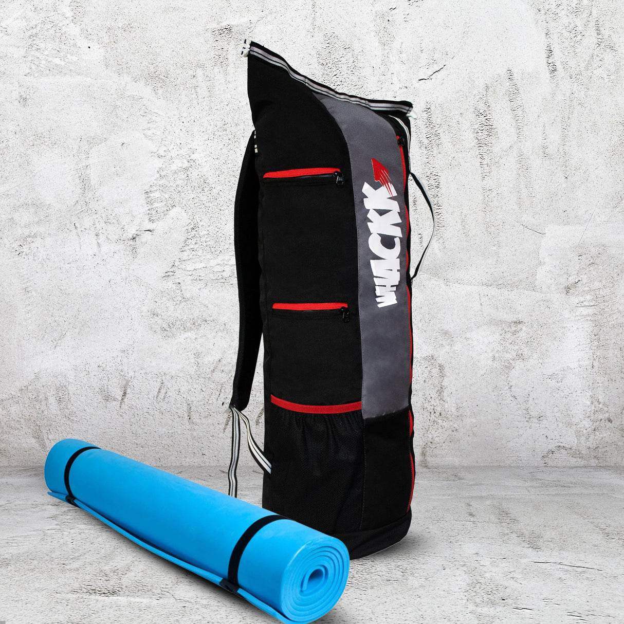 Brute Black RedUnisex Yoga Aerobics Gym Mat Bags Air Ventilated Pocket for Shoes, Front & Top Open, Carry Way with 3-Way Options i.e. Backpack, Holdall or with a Loop