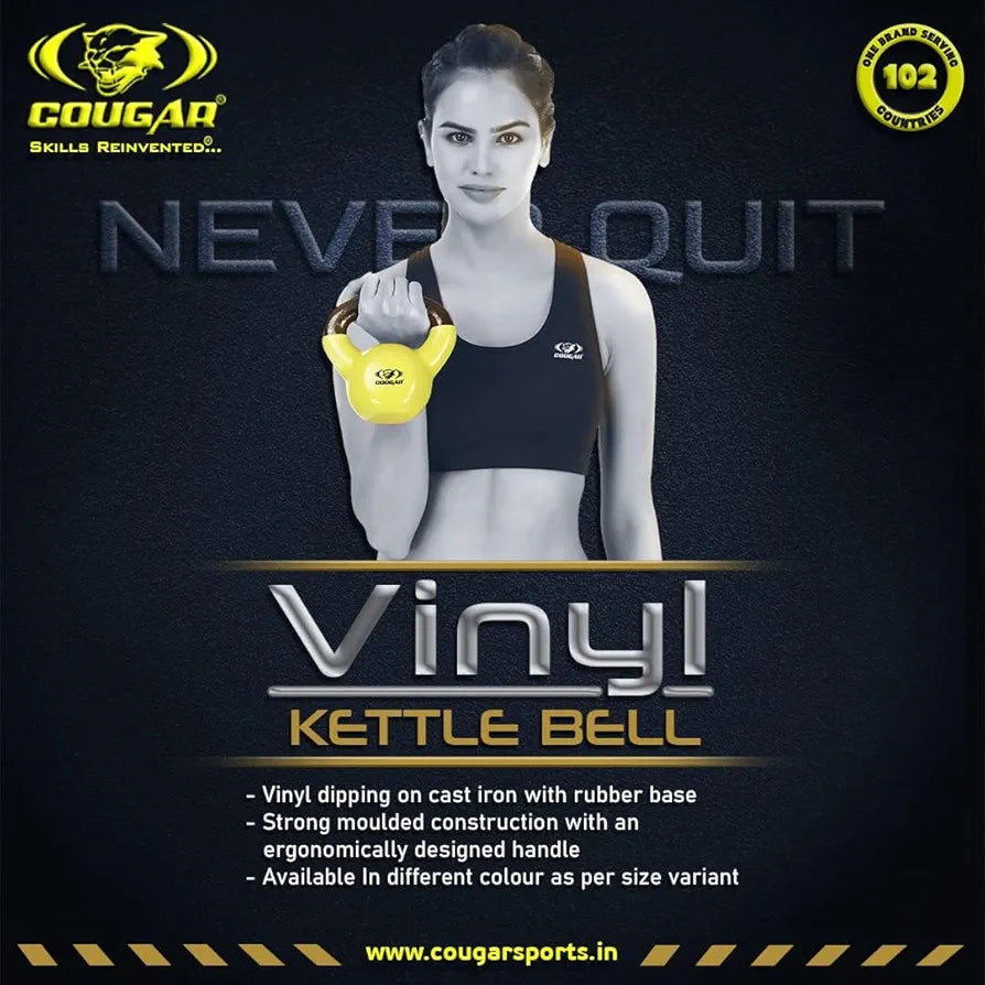 COUGAR 10kg Vinyl Kettlebell for Home Gym & Strength Training | Cast Iron Core with Vinyl Coating | Wide Non-Slip Handle | Ideal for CrossFit, Full Body Workouts, Cardio & Functional Fitness