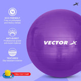 Vector X Protoner Anti-Burst Rubber Gym Ball with Free Foot Pump | Round Shape Swiss Ball for Exercise, Workout, Yoga, Pregnancy, Birthing, Balance & Stability