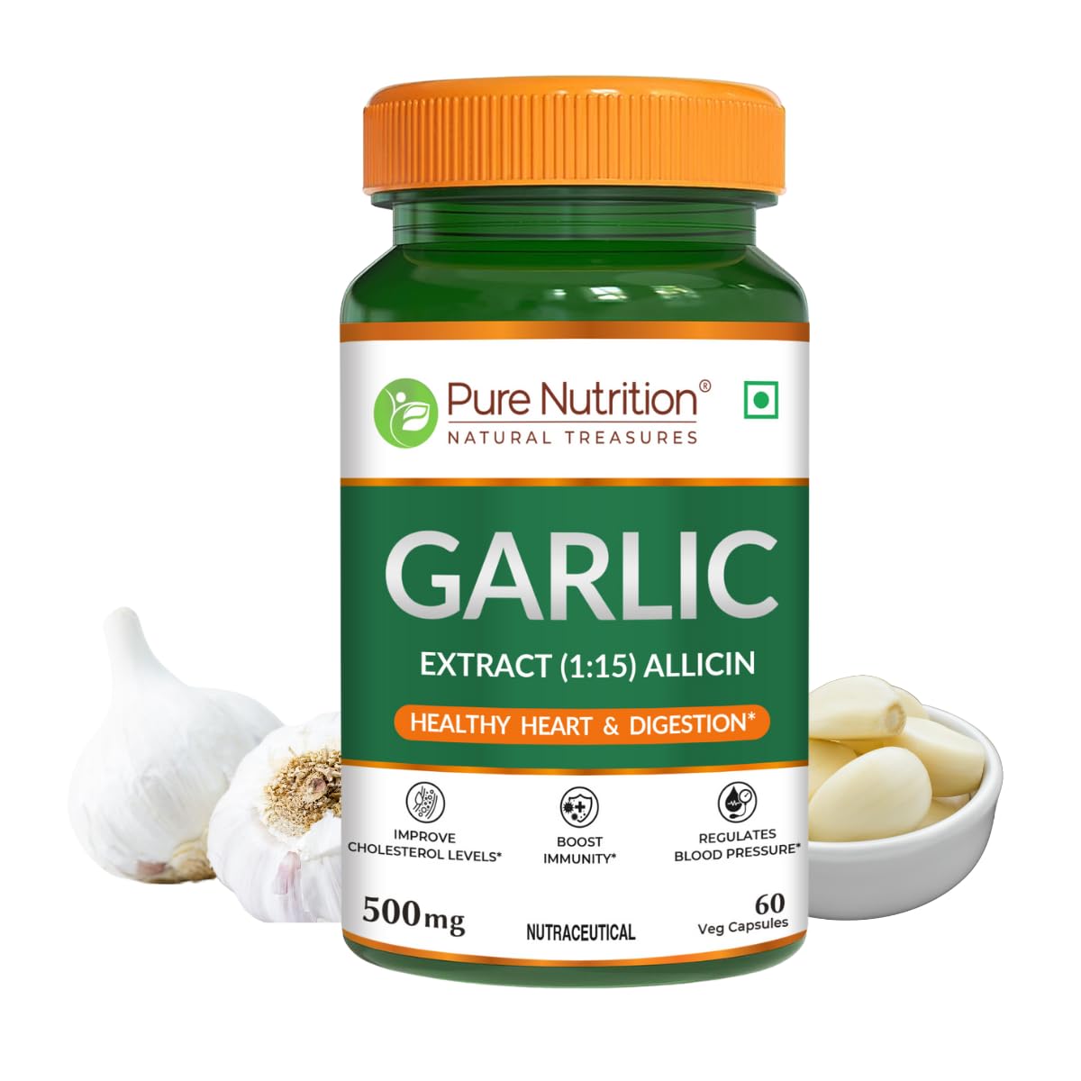 Garlic Extract Capsules 500mg  Heart Health, Cholesterol & Immunity - Nutrition by Pure Nutrition