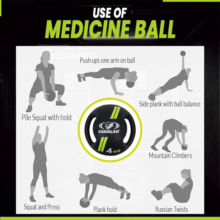 COUGAR Dual Handle Rubber Moulded Medicine Ball for Intense Workout, 5 KG