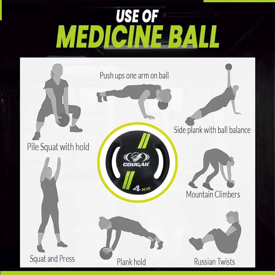 COUGAR Dual Handle Rubber Moulded Medicine Ball for Intense Workout, 5 KG