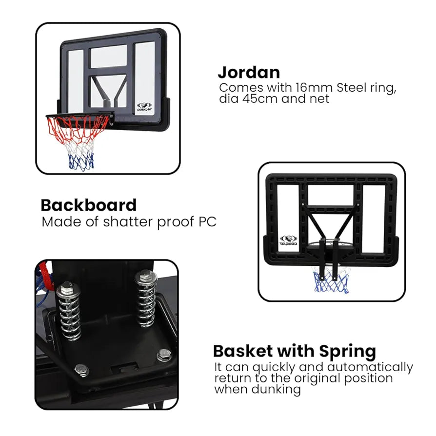 COUGAR Jordan Basketball Backboard 110x75 cm | Wall Mount Shatterproof Acrylic Board with 16mm Steel Ring 45 cm Dia and Net for Outdoor Court Practice and Home Use
