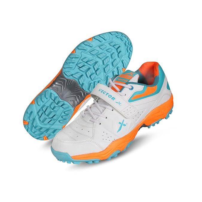 VECTOR X CKT-200 Rubber Cricket Shoes For Men (White, Orange)