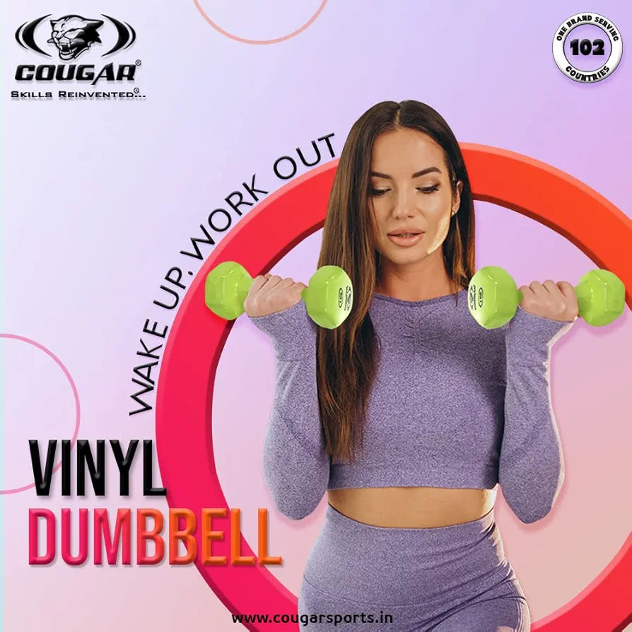 COUGAR Vinyl Hexa dumbbells, Vinyl coated hex shape dumbbells, Dumbbell set for Fitness, Strength Training & Home Gym Exercise 1 Pair 