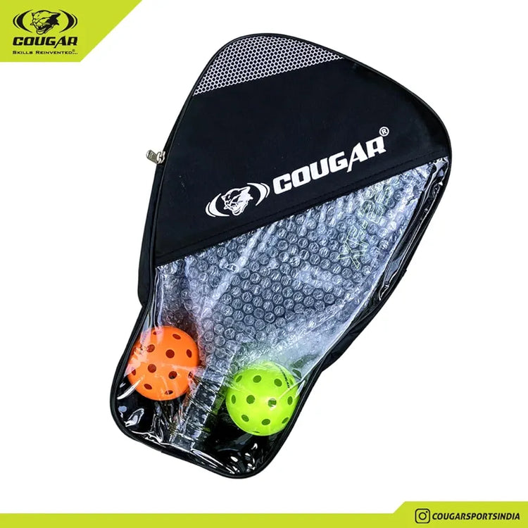 COUGAR Pickleball Paddle top grade Glass Fiber Surface Polypropylene Honeycomb Core, 15 mm Thickness, Premium Grip, 225g, 2 Pickle Ball & 2 Paddle, Cover Bag Outdoor Game Kit for Kids & Adults