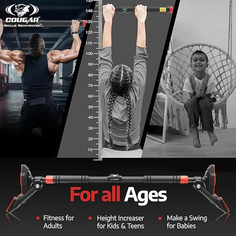 COUGAR THREE WAY SUPPORT Pull Up Bars Hanging leg raises pull up support with water level For Home Workout -Chin Up Bar Gym Accessories Without Screw Anti-skid Grip Strength Training Exercise Bar