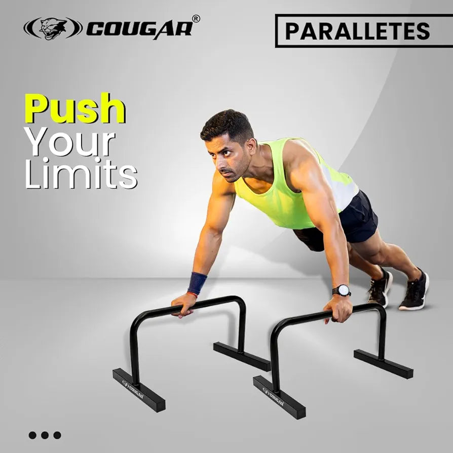 COUGAR THE UNBEATABLE Push Up Bar, 12'' High Steel Parallettes & Dip Bar with Metal Handle, Heavy-Duty Gymnastics Parallel Bars for L-Sit, Dips, Home Gym Strength Training Workout 