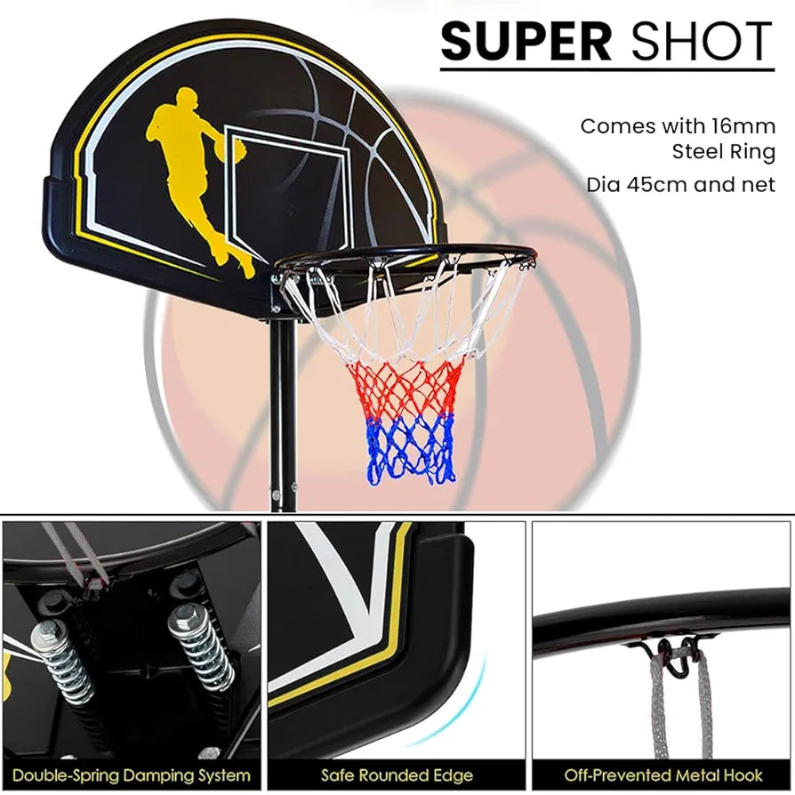 COUGAR Super Shot Basketball Portable Stand and Board with Adjustable Height Pole Outdoor Courtyard Backyard Game with Wheels