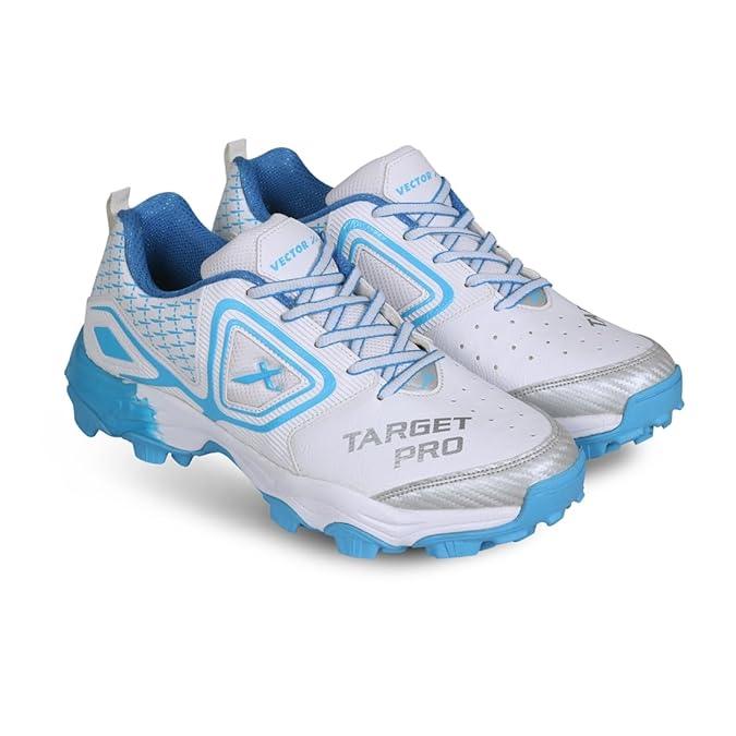 VECTOR X Target Pro Cricket Shoes For Men (White, Blue)