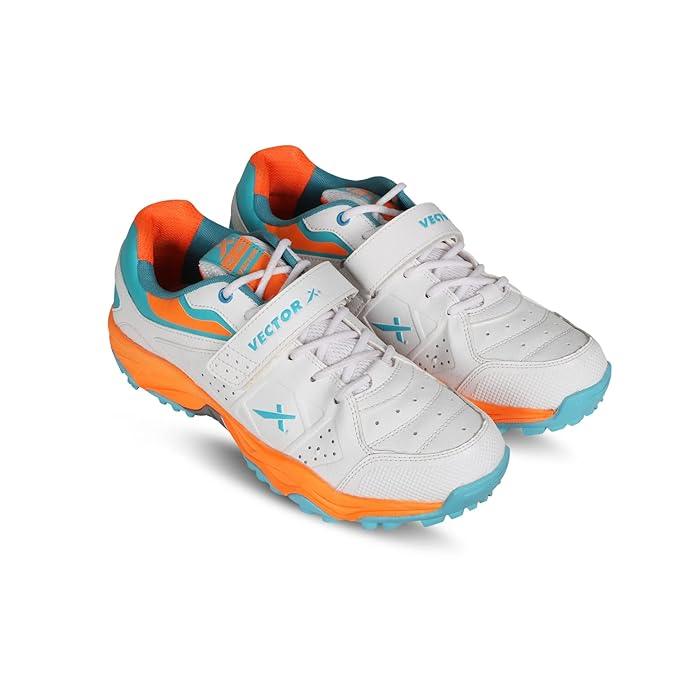 VECTOR X CKT-200 Rubber Cricket Shoes For Men (White, Orange)