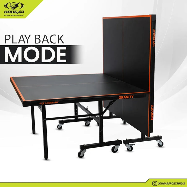 COUGAR  Gravity Table Tennis Table Black Top | Thickness 18Mm with Net Set, Table Cover, Features Quick Assembly and Play Back Mode
