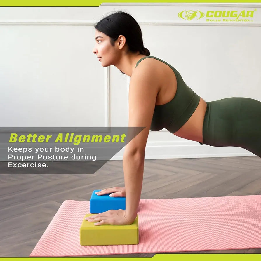 COUGAR Yoga Block | Yoga Brick Set of 1, High Density Premium EVA Foam Material, Odour Resistant, Soft Surface for balance, support & performance