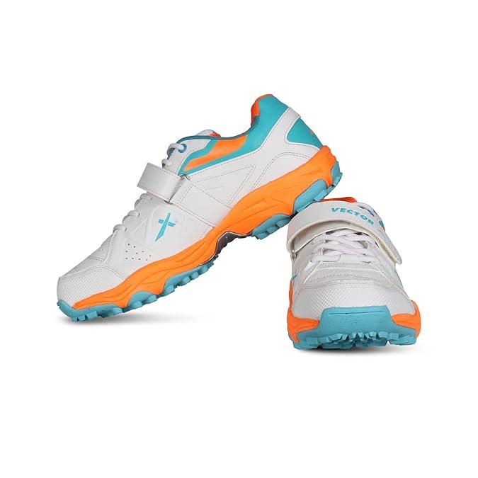 VECTOR X CKT-200 Rubber Cricket Shoes For Men (White, Orange)