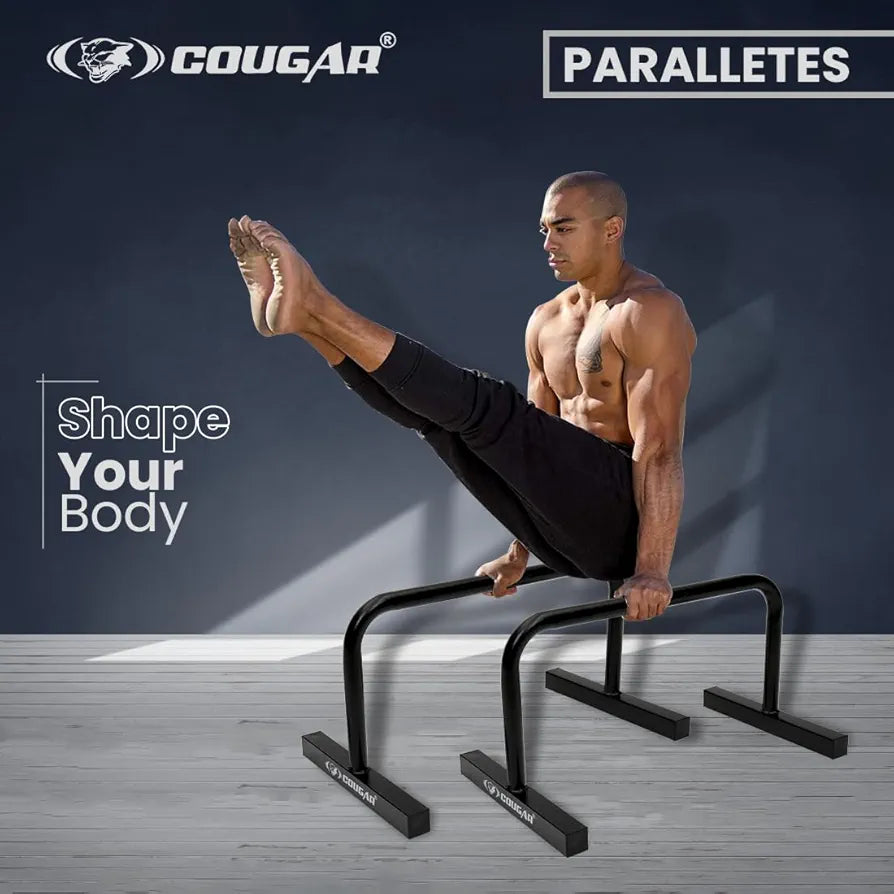COUGAR THE UNBEATABLE Push Up Bar, 12'' High Steel Parallettes & Dip Bar with Metal Handle, Heavy-Duty Gymnastics Parallel Bars for L-Sit, Dips, Home Gym Strength Training Workout 