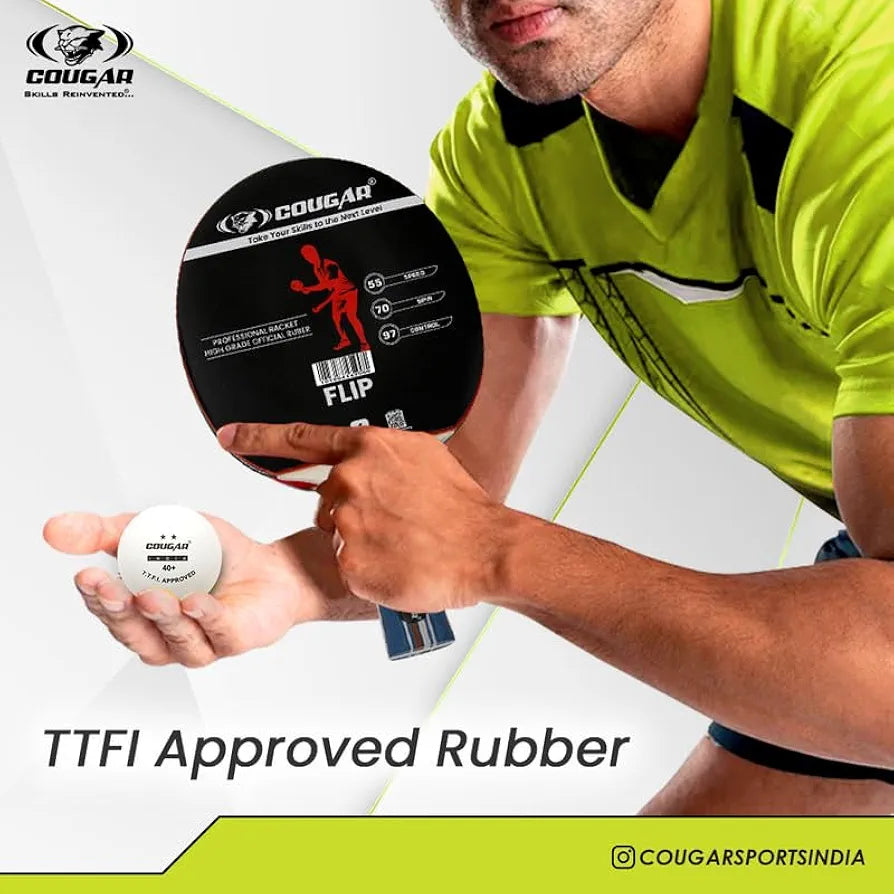 COUGAR Table Tennis Racquet Pair-FLIP |3 Ball| Professional | TTFI Approved Rubber | Multi- Color