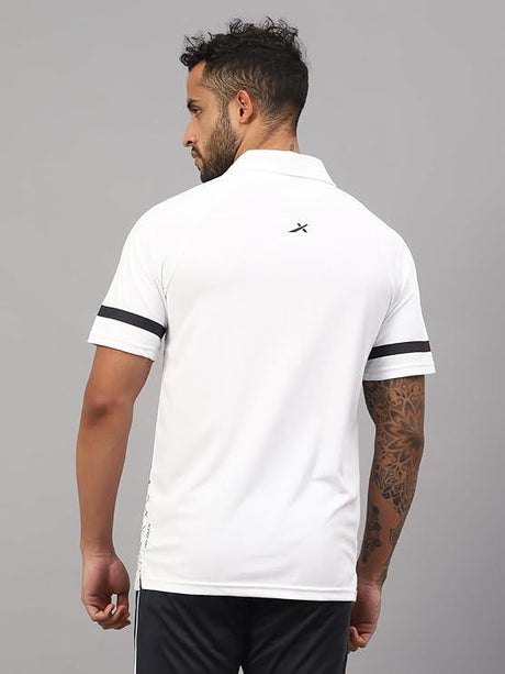 Vector X Mens Sports Wear Polyester Front Printed Collar Neck with Front Zipper Opening Half Sleeves T-shirt For Running, Training, Athletic
