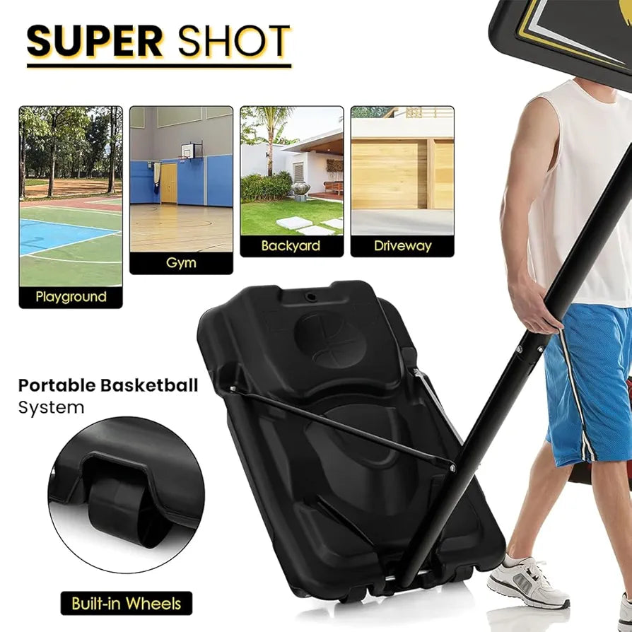 COUGAR Super Shot Basketball Portable Stand and Board with Adjustable Height Pole Outdoor Courtyard Backyard Game with Wheels