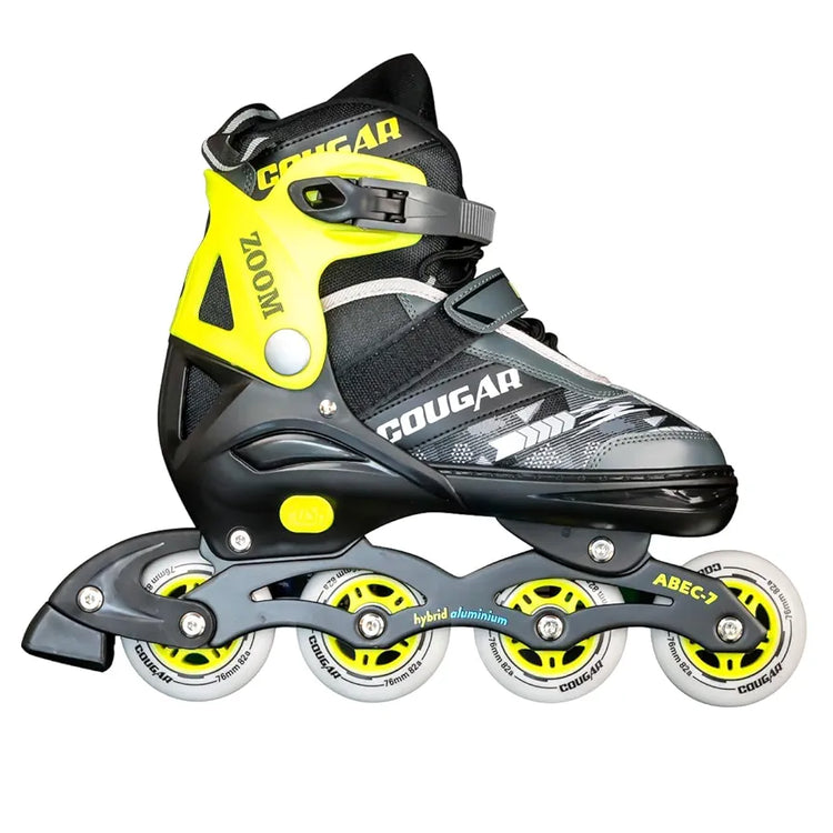COUGAR Zoom ABEC-7 Inline Skates | Adjustable Sizes XL  | 4 PU Wheels , Aluminium Frame, Cuff Buckle, Lace Crossover | Superior Grip Skates for Men, Women & Teens 