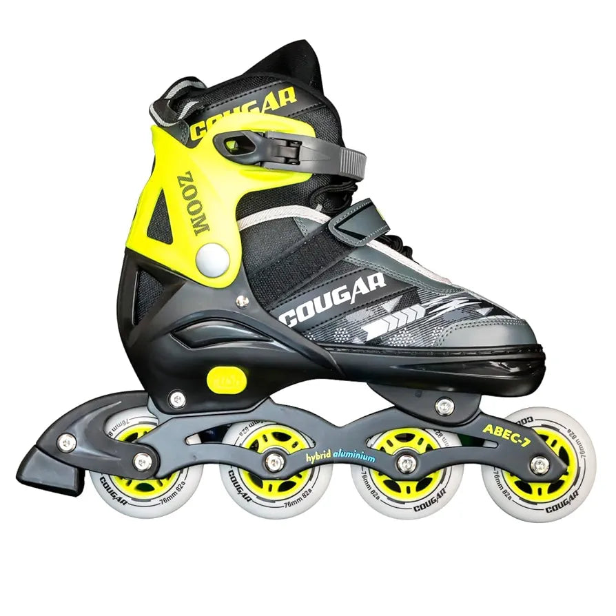 COUGAR Zoom ABEC-7 Inline Skates | Adjustable Sizes XL  | 4 PU Wheels , Aluminium Frame, Cuff Buckle, Lace Crossover | Superior Grip Skates for Men, Women & Teens 