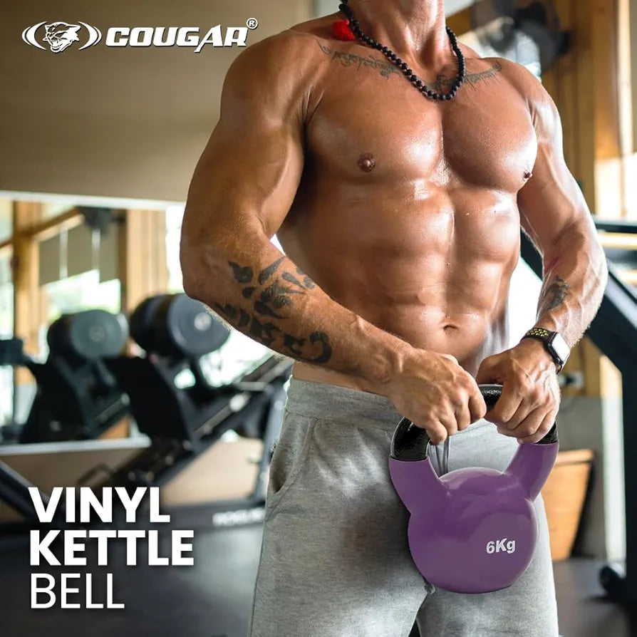 COUGAR 6 kg Vinyl Kettlebell for Home Gym and Strength Training – PVC Coated Cast Iron with Wide Grip Handle – Floor Safe Weight for Workouts and Fitness