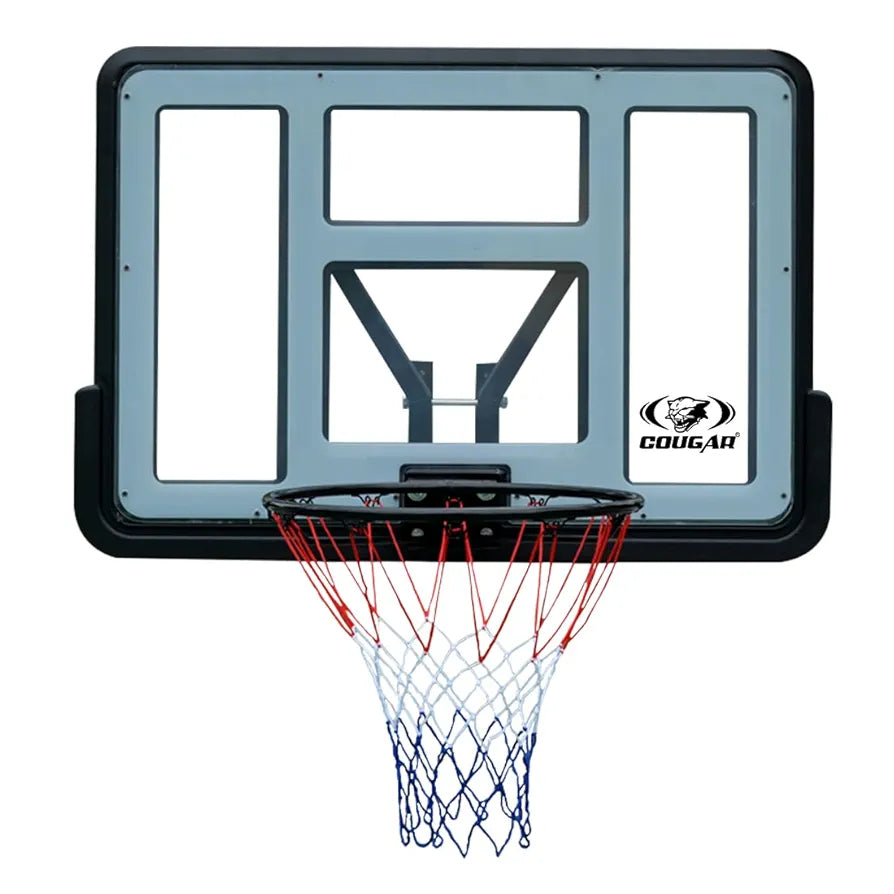 COUGAR Jordan Basketball Backboard 110x75 cm | Wall Mount Shatterproof Acrylic Board with 16mm Steel Ring 45 cm Dia and Net for Outdoor Court Practice and Home Use