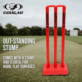 COUGAR Plastic Cricket Stumps Set - 3 Stumps 2 Bails 1 Stand  Cricket Standard Wickets for Cricket Ground, Match, Tournament Stump with Stand & Bails