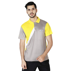 STAG GLOBAL Shell Grey & Yellow Men's Athletic  Fit Polo T-Shirt | Solid Sportswear for Active & Casual Use