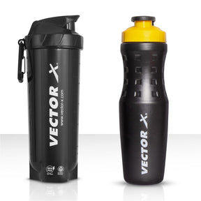 VECTOR X Energy Shaker & Active Bottle for Protein Shake Gym Sipper Shaker 750 ml Shaker (Pack of 2, Black, Plastic)