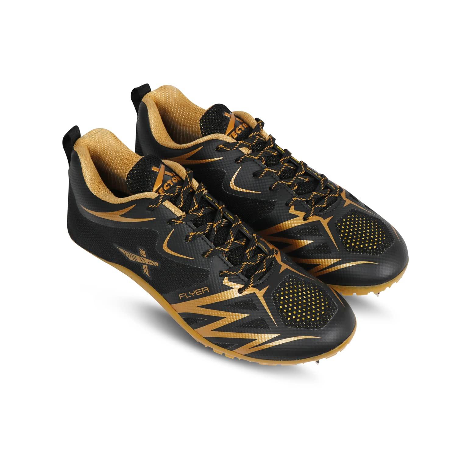 VECTOR X Flyer Running Spike Running Shoes For Men (Black, Gold)