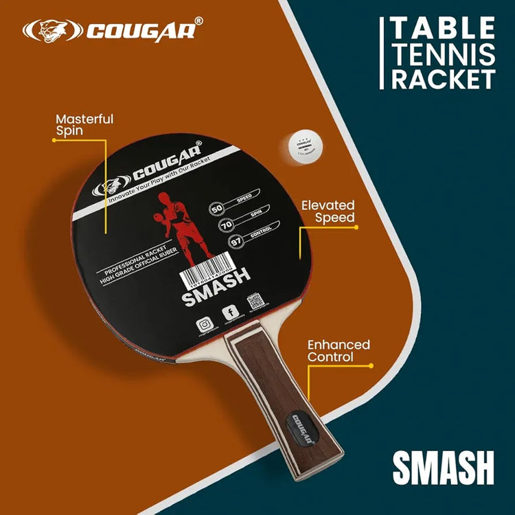 COUGAR Table Tennis Racket Smash | Professional | TTFI Approved Rubber | Multi- Color