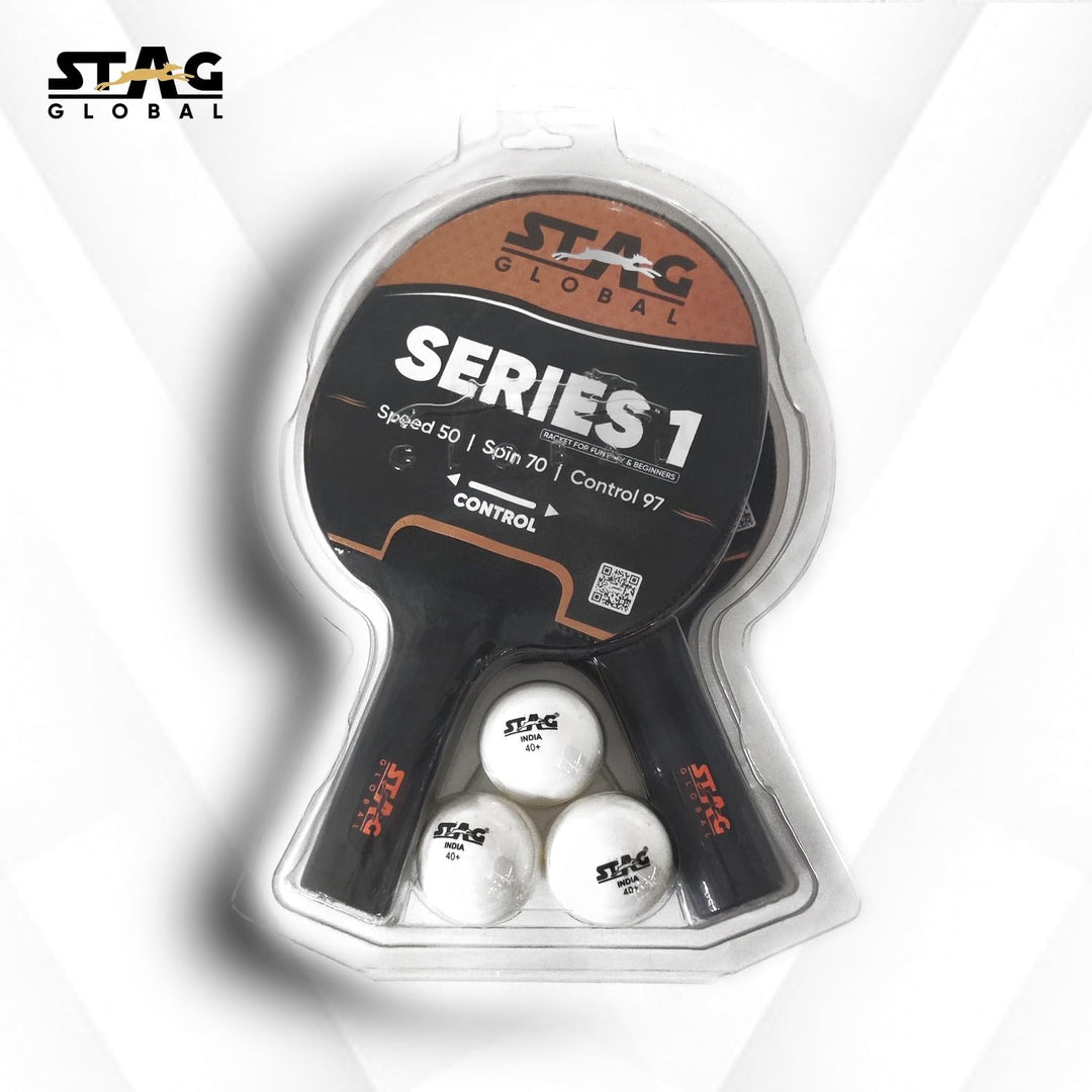 STAG GLOBAL (2024 Model) Series 1 Table Tennis Playset (2 Racquets & 3 Balls)
