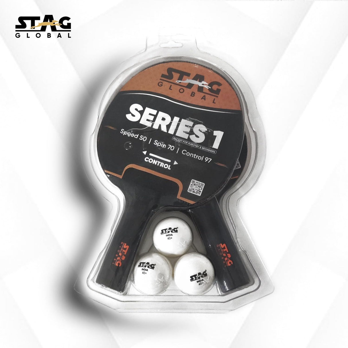 STAG GLOBAL Series 1 Table Tennis Playset | 2 Racquets & 3 Balls | Beginner & Recreational Use