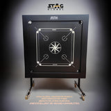 STAG GLOBAL Professional Black  Carrom Board on Wheels | 9 Neon Green & 9 Orange Coins Striker