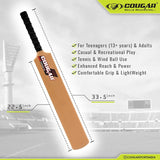 COUGAR Platinum‑750 Plastic Cricket Bat | 33.5" Standard Size | 500 g Weight, Durable PVC Blade | Rubber Grip, Plastic Handle, Brown | Ages 13+ Teens & Adults | Practice & Training