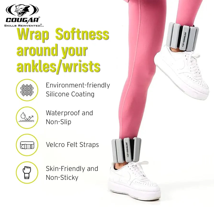 COUGAR Ankle Wrist Weight Pair with velcro felt straps, Adjustable & Sweat Resistant for Dance, Walking, Jogging, Gymnastics, Yoga, Exercise, Cardio, Free Size