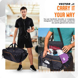 Vector X Titan Holdall Multi-Purpose Sports, Fitness Gym Kit Bag, 7 Spacious Compartments - Luggage Bag - Large Capacity Stylish/Lightweight Bag Black (25 * 25 * 56) cm
