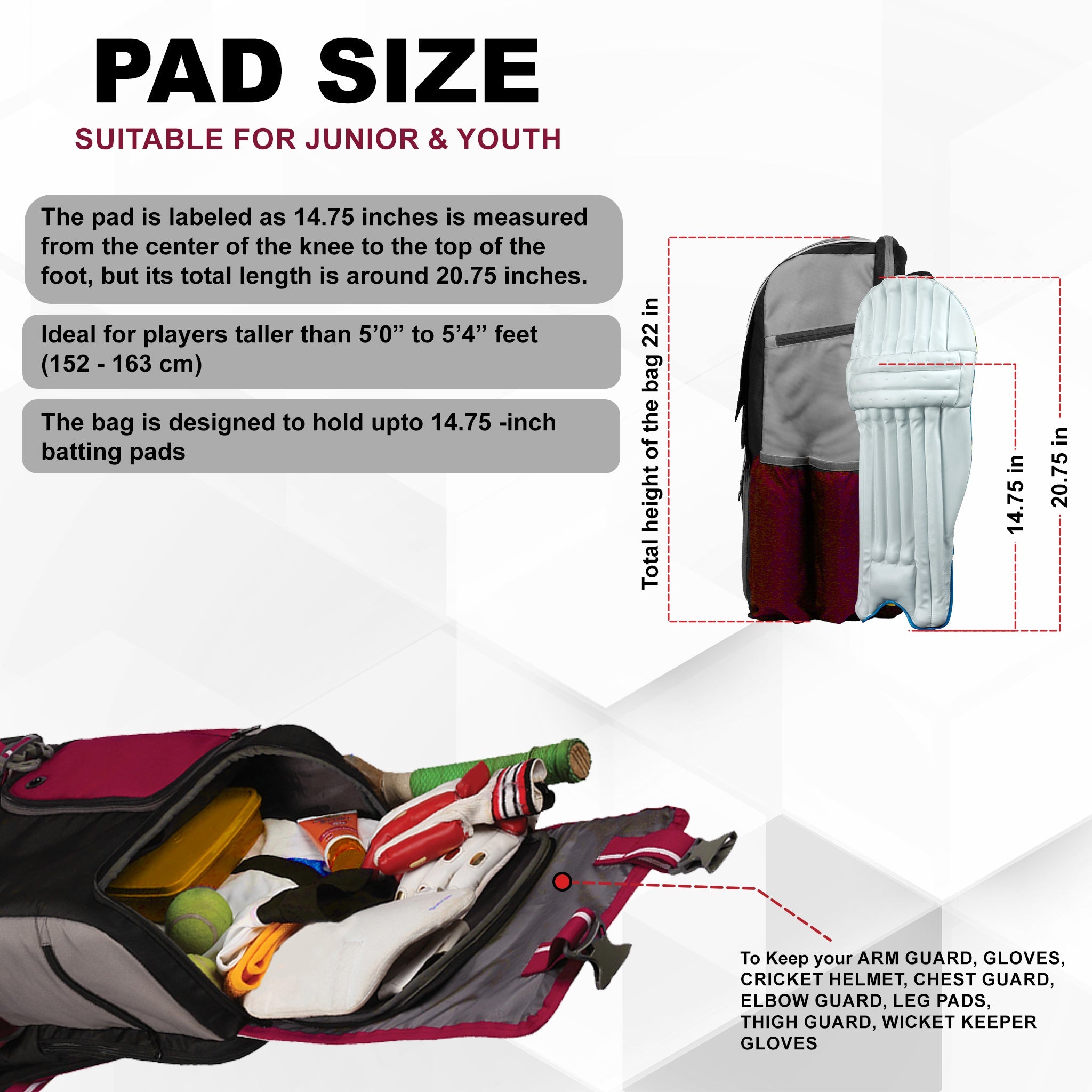 Scorer Red |Cricket Kitbag |Cricket Kit Bag Backpack |Juniour & Youth|Player Bat Pocket Shoe & Helmet Pocket |Separate Pad Pocket Fit 13.75 inch Leg Pad |2 Bottle Accesory Pocket